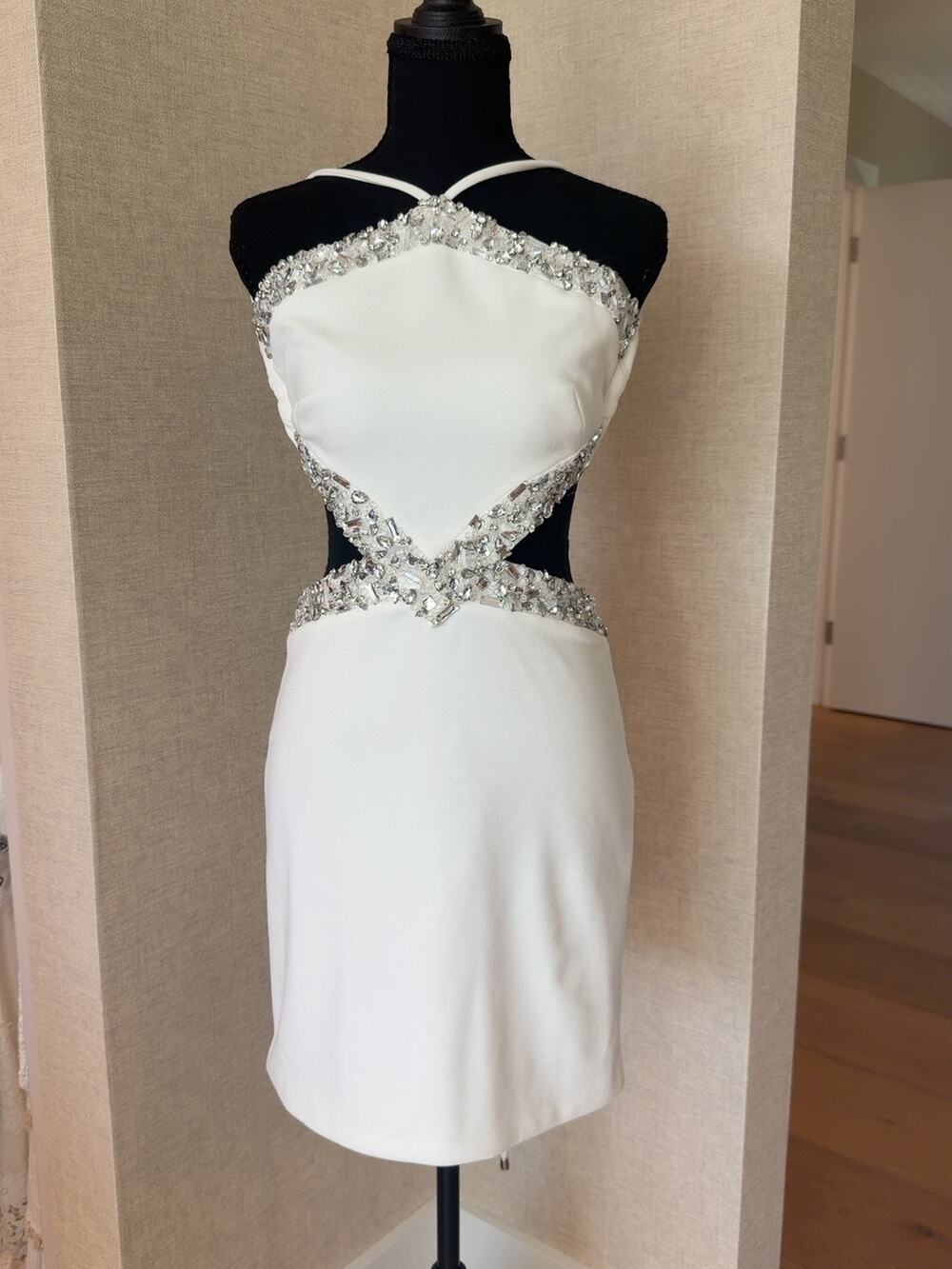 PatBO Hand-Beaded Halterneck Mini Dress White Sz 2 NWT
